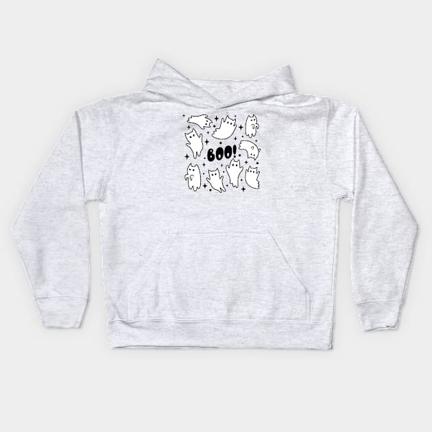 Boo Halloween Cat Ghosts Kids Hoodie by uncommontee